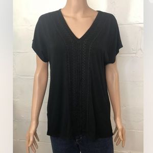 Adrianna Papell V Neck Tee M Black Short Sleeve